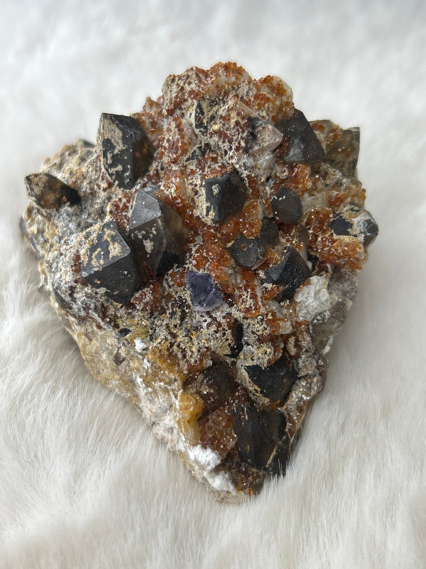 Spessartine Garnet on Smokey Quartz