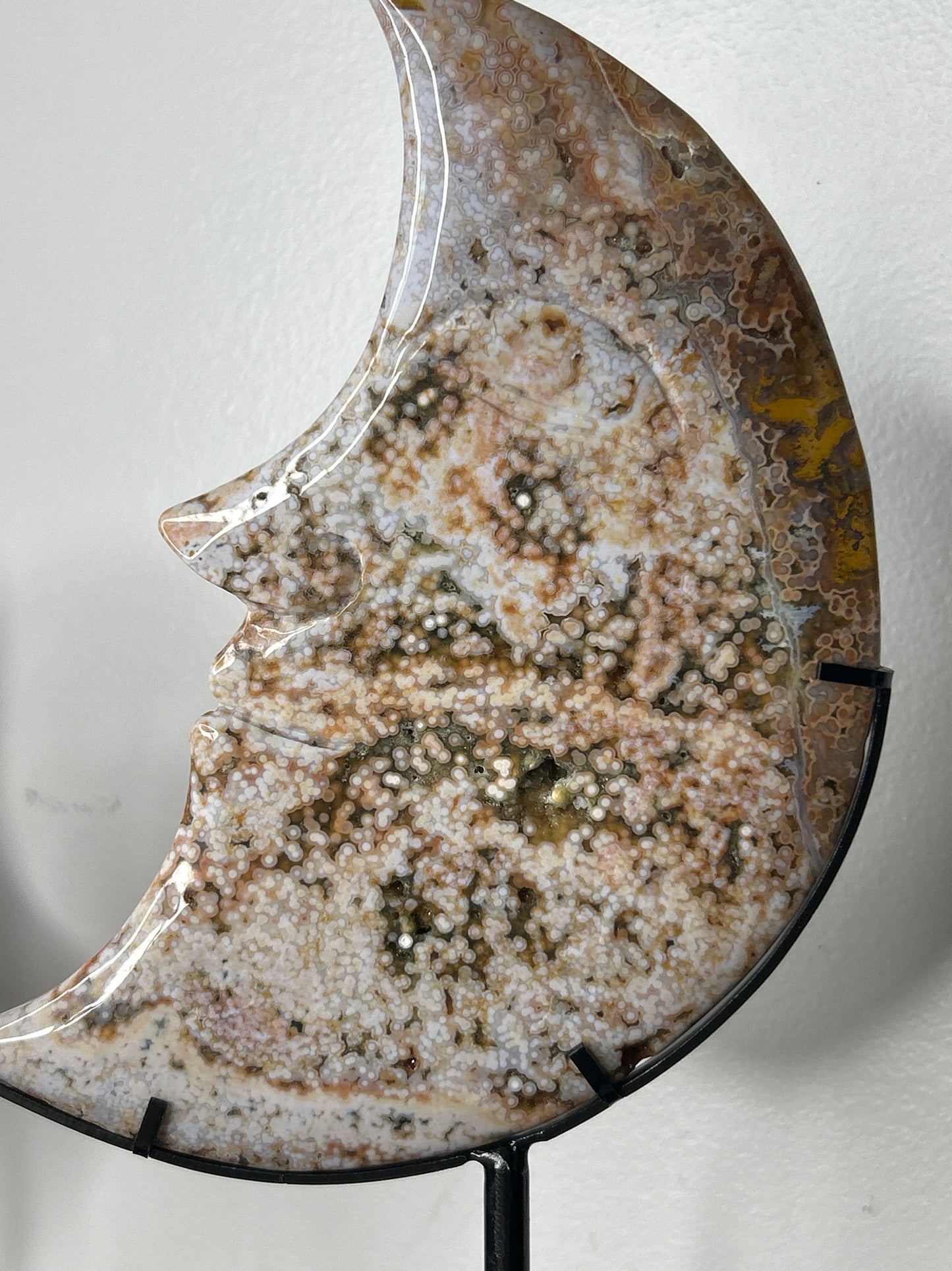Orbicular Ocean Jasper Moon on Stand