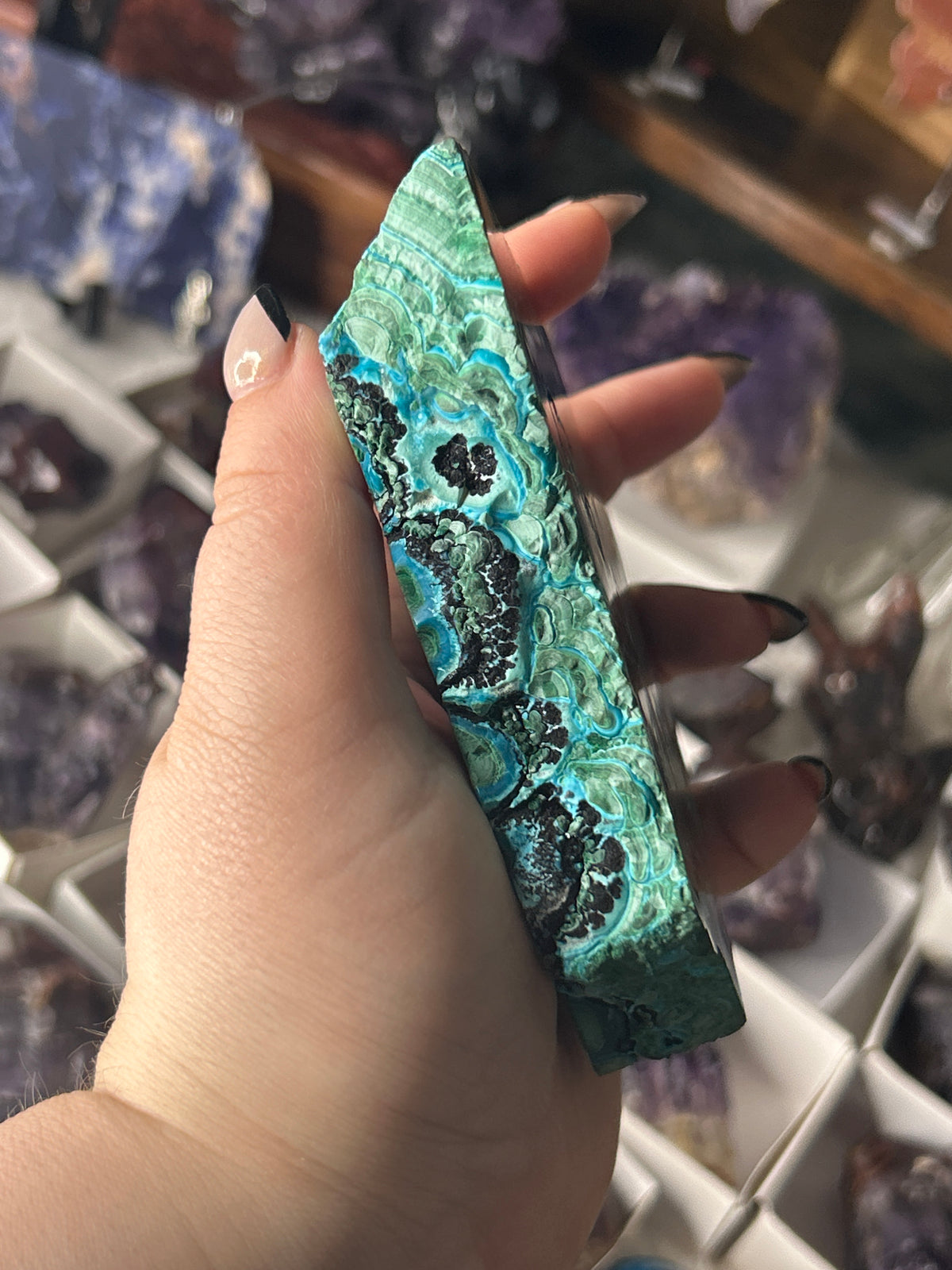 Malachite & Chrysocolla Slab on Stand