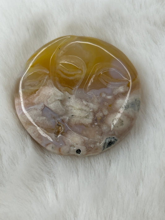 Flower Agate Sun and Moon Carving