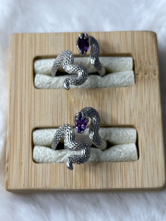 Amethyst Snake Ring 925 Sterling Silver