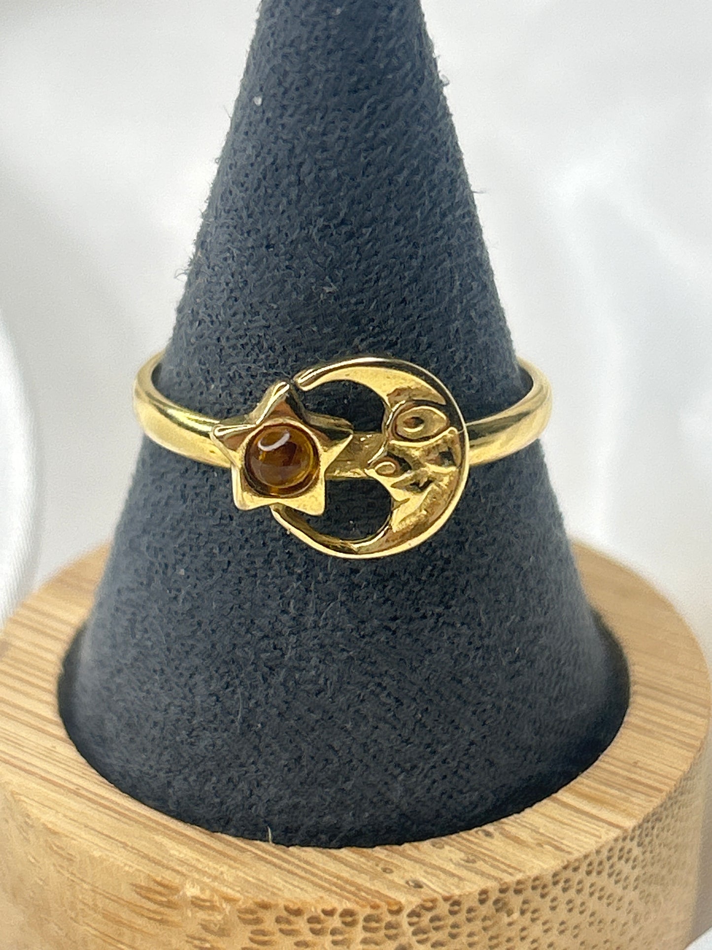 Gold Plated Amber Moon & Star Ring