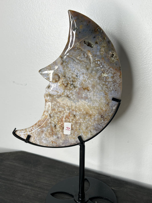 Orbicular Ocean Jasper Moon on Stand