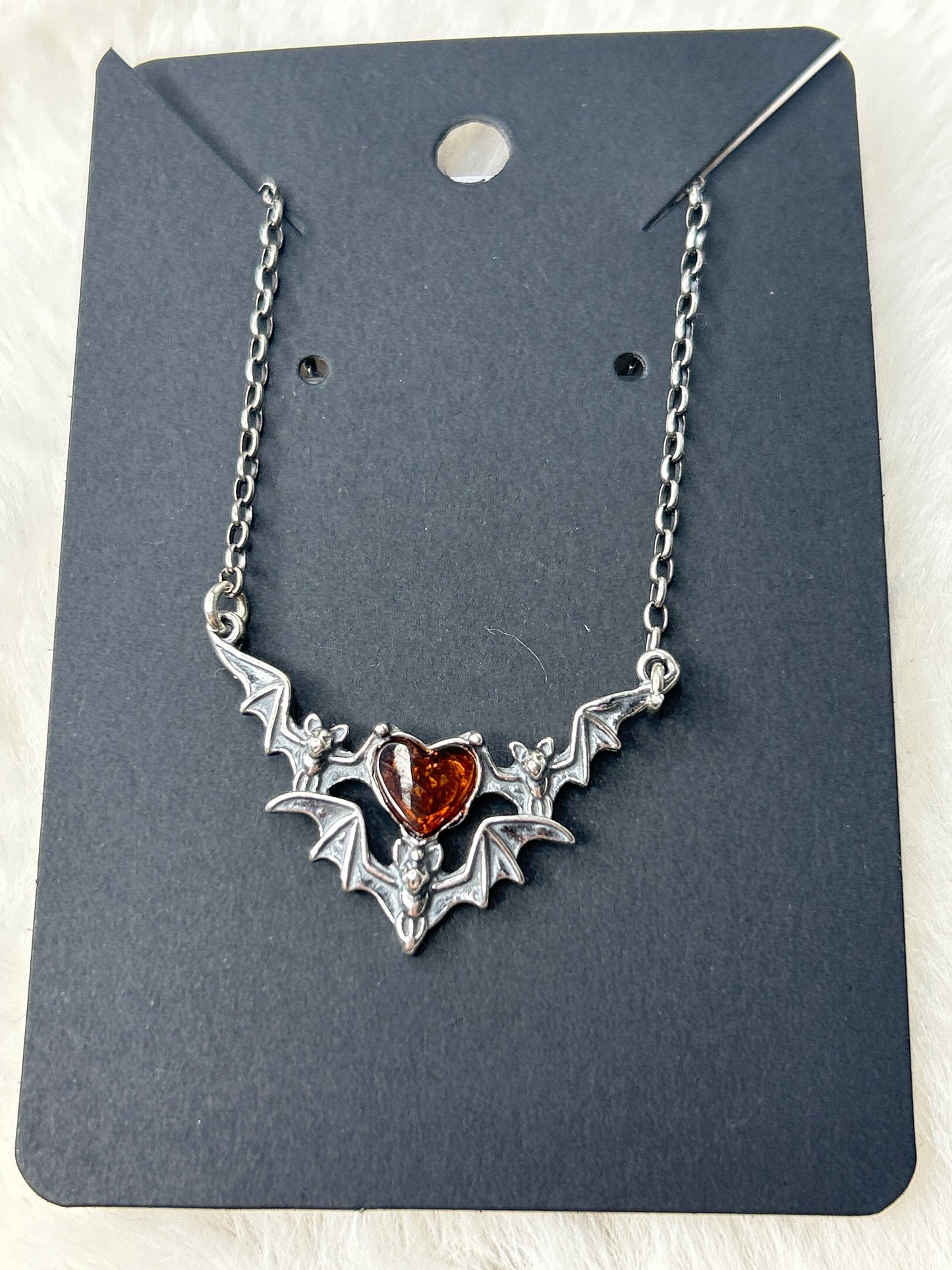 Amber Bat Necklace 925 Sterling Silver