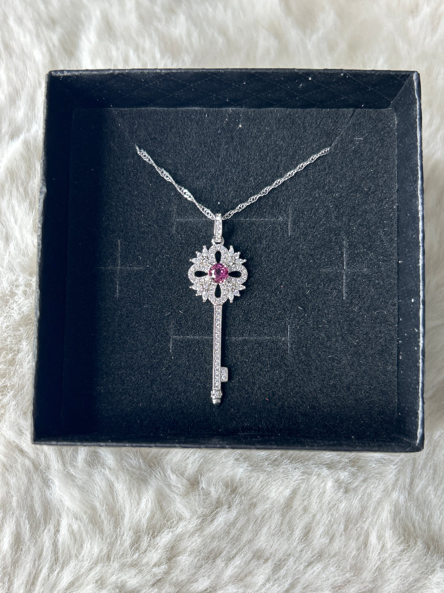 Garnet Key Necklace-925 Sterling Silver