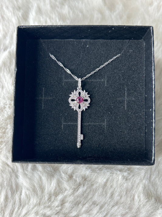 Garnet Key Necklace-925 Sterling Silver