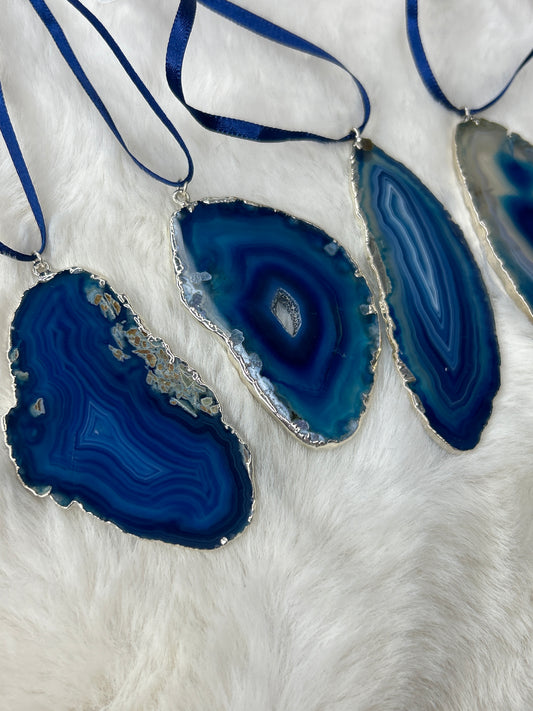 Dyed Blue Agate Slice Ornament
