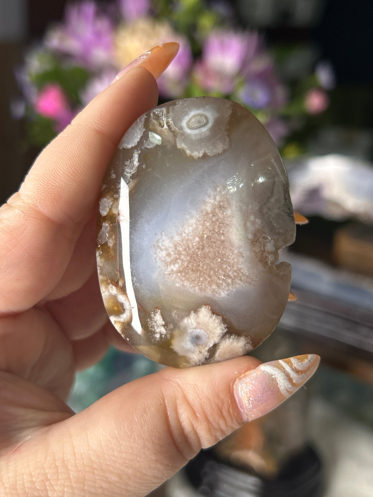Flower Agate Palm Stone