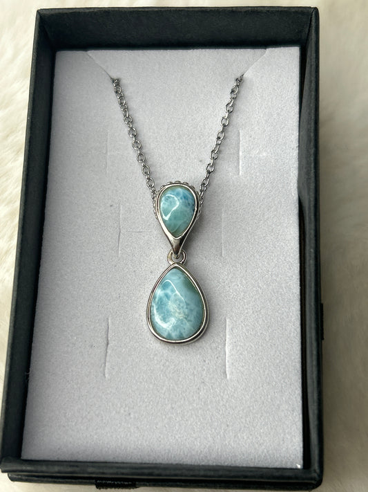 Larimar Droplet Necklace 925 Sterling Silver