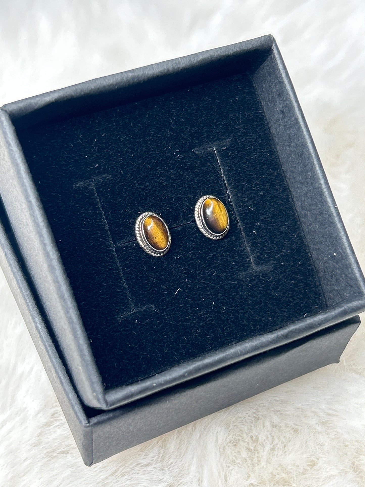 925 Sterling Silver Tiger Eye Studs