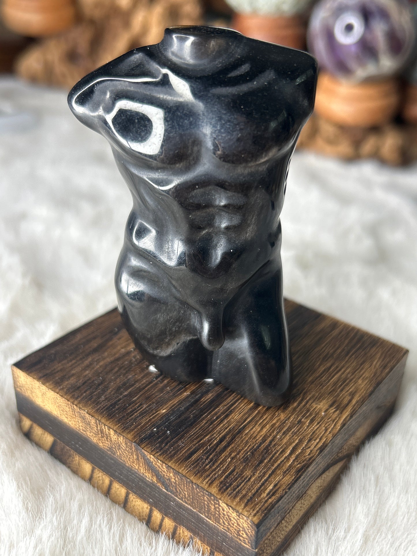 Silver Sheen Obsidian Body Carving
