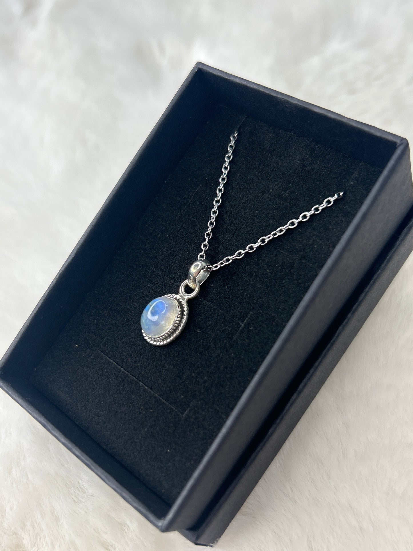 Rainbow Moonstone Sterling Silver Necklace