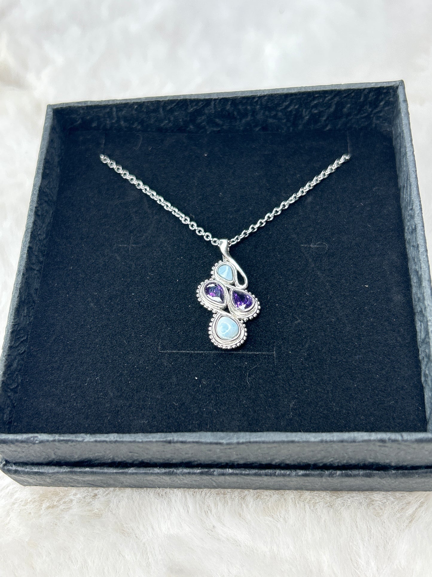 Larimar & Amethyst Necklace 925 Sterling Silver