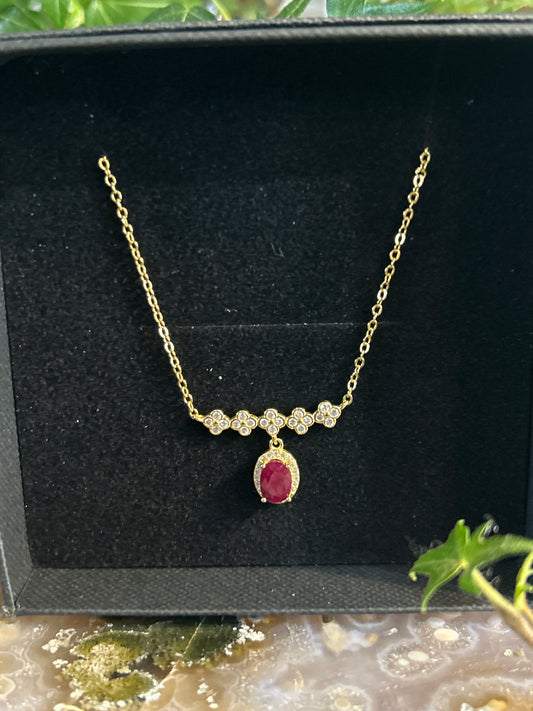 Gold Plated Sterling Silver Ruby Necklace