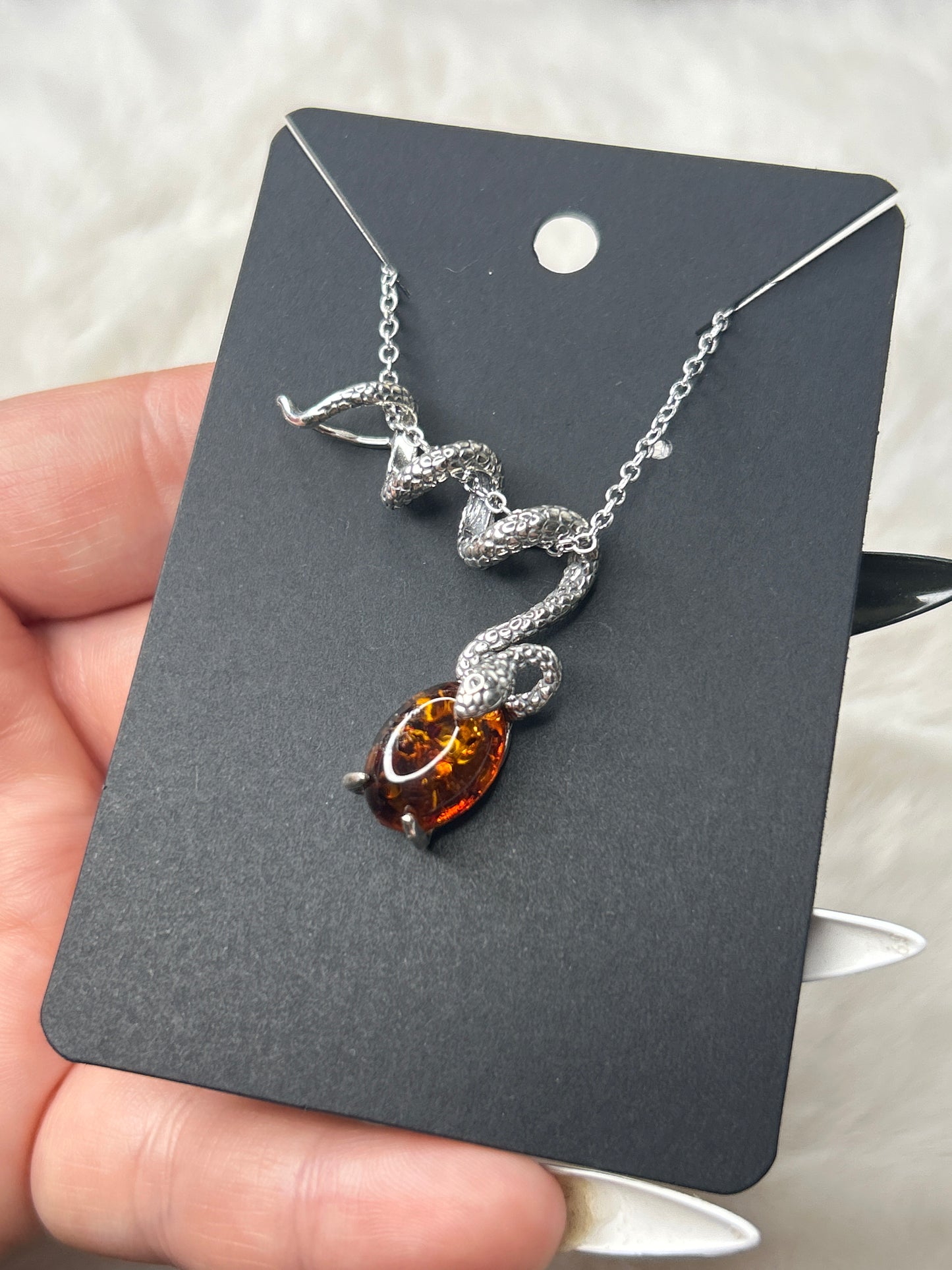 Amber Snake Necklace 925 Sterling Silver