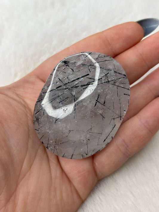 Black Tourmaline in Quartz Palmstone