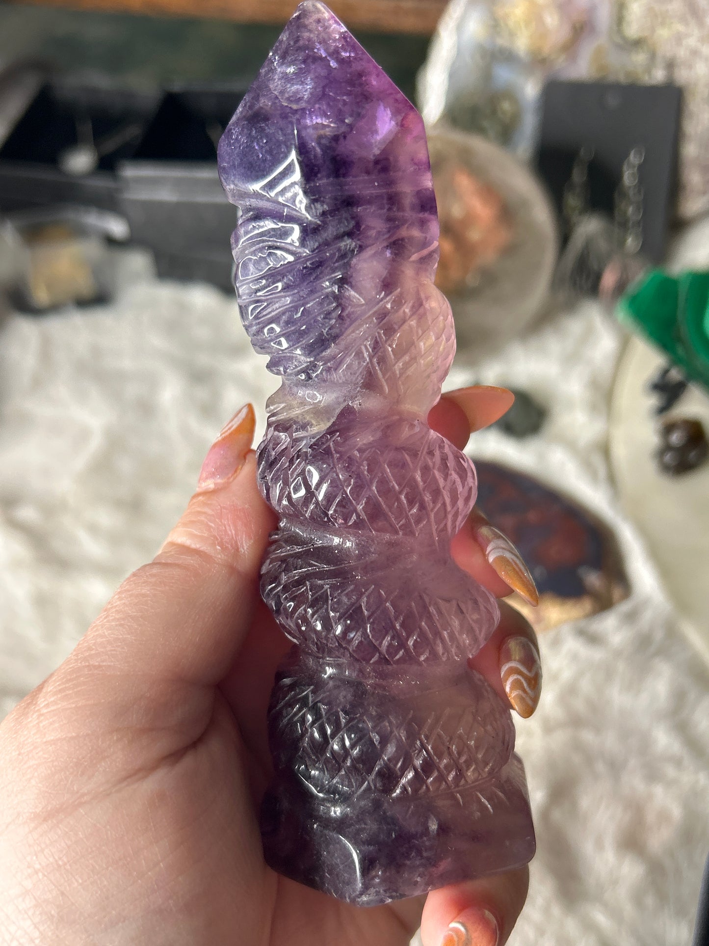Dragon Carved Fluorite Tower
