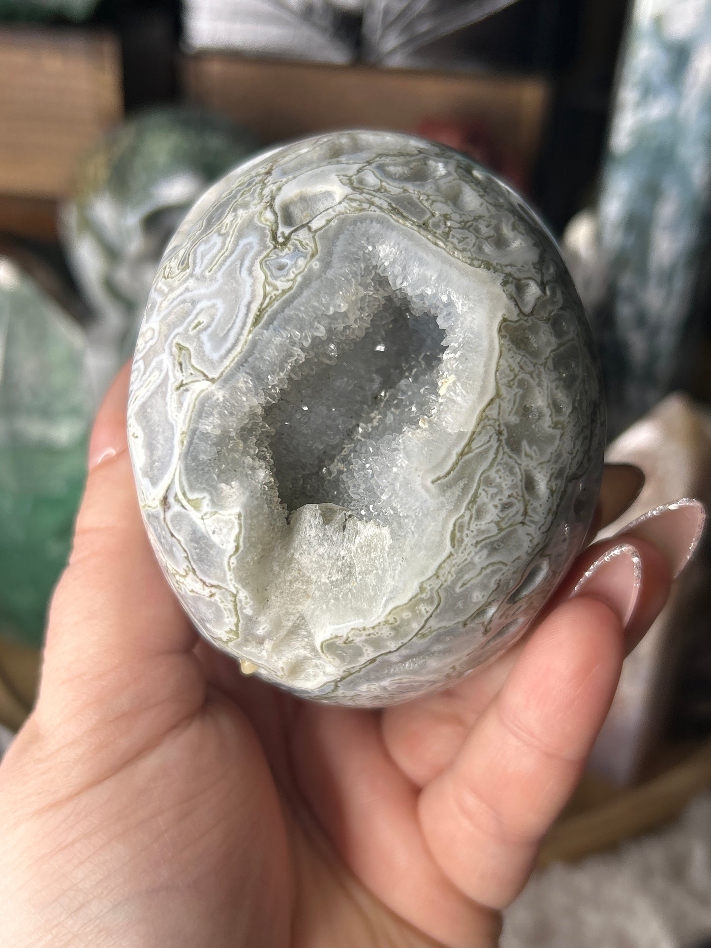 Druzy Moss Agate Skull