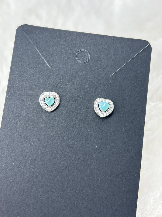 Larimar & Cubic Zirconia Heart Studs 925 Sterling Silver