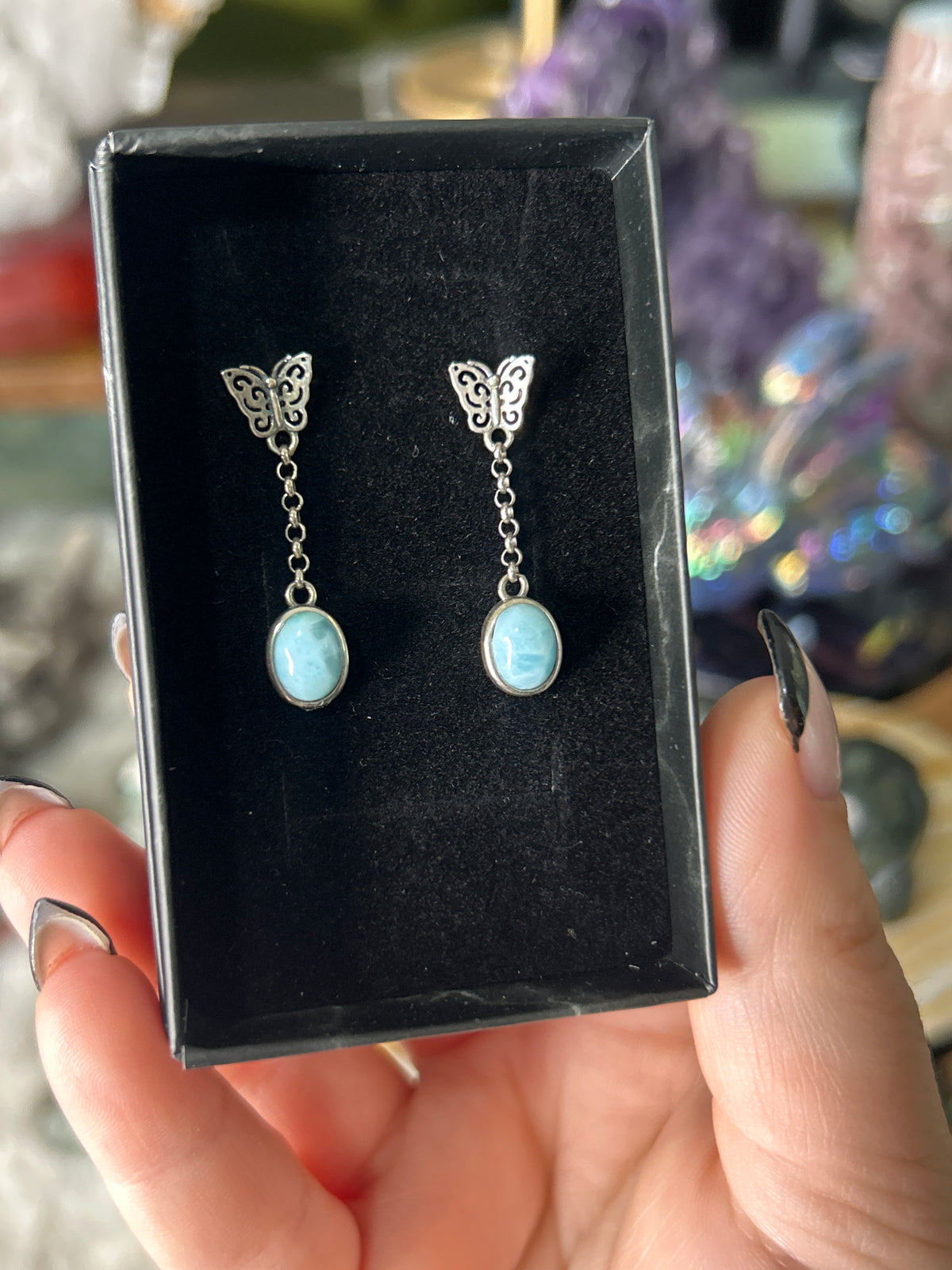 Larimar Butterfly Drop Earrings 925 Sterling Silver