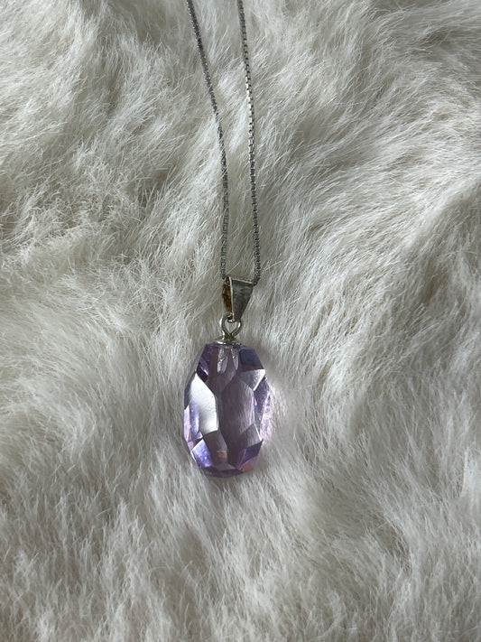 Faceted Amethyst Necklace-925 Sterling Silver