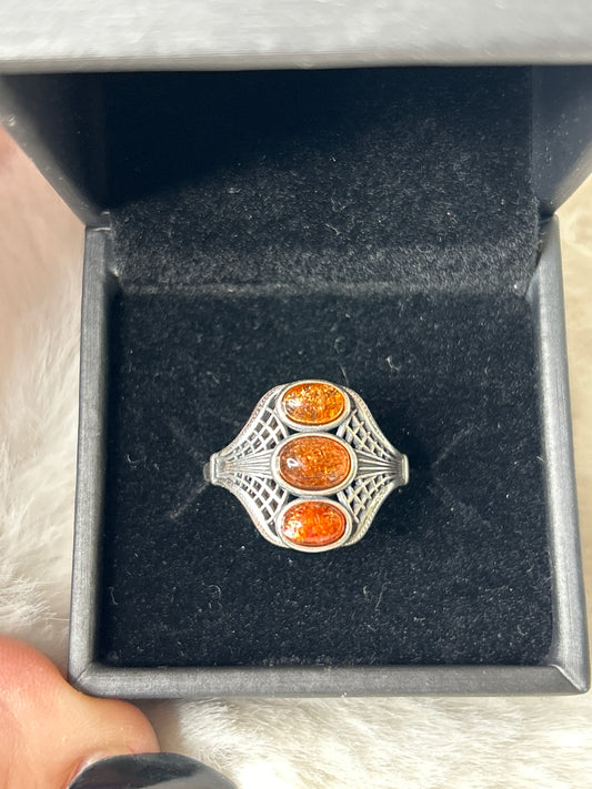 Triple Sunstone 925 Sterling Silver Ring