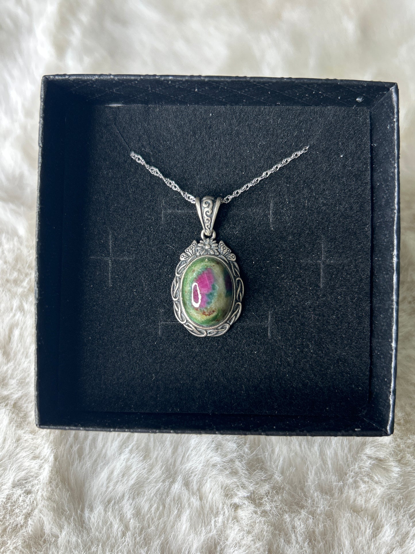 Ruby in Fuchsite 925 Sterling Silver Necklace