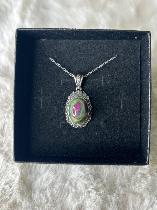 Ruby in Fuchsite 925 Sterling Silver Necklace