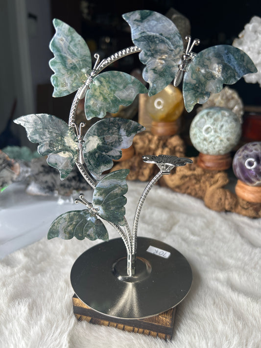 Moss Agate Butterfly Sphere Stand