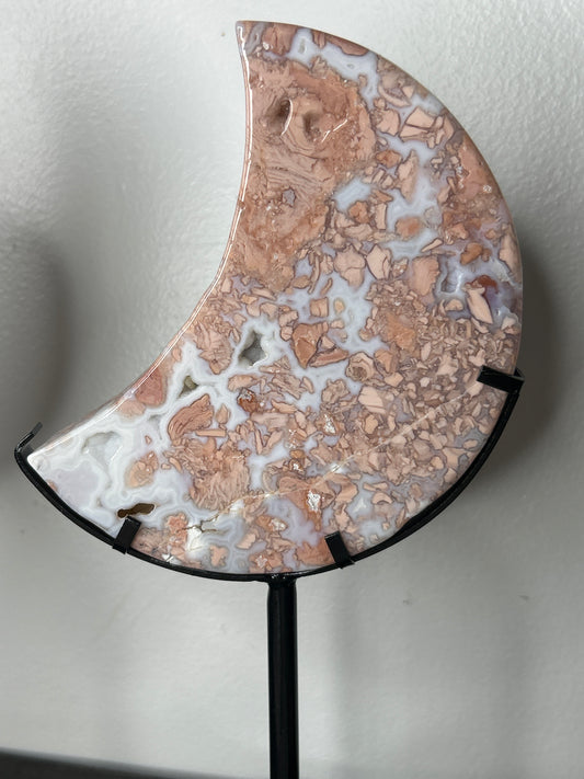Cotton Candy Agate Moon on Stand