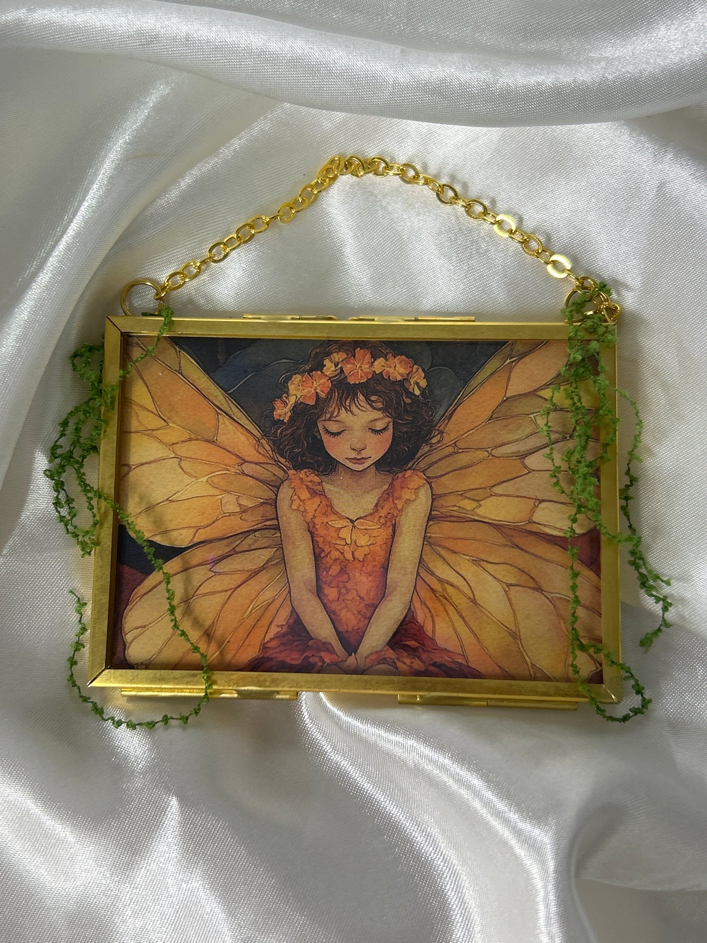 Forest Fairy in Gold Glass Hanging Frame