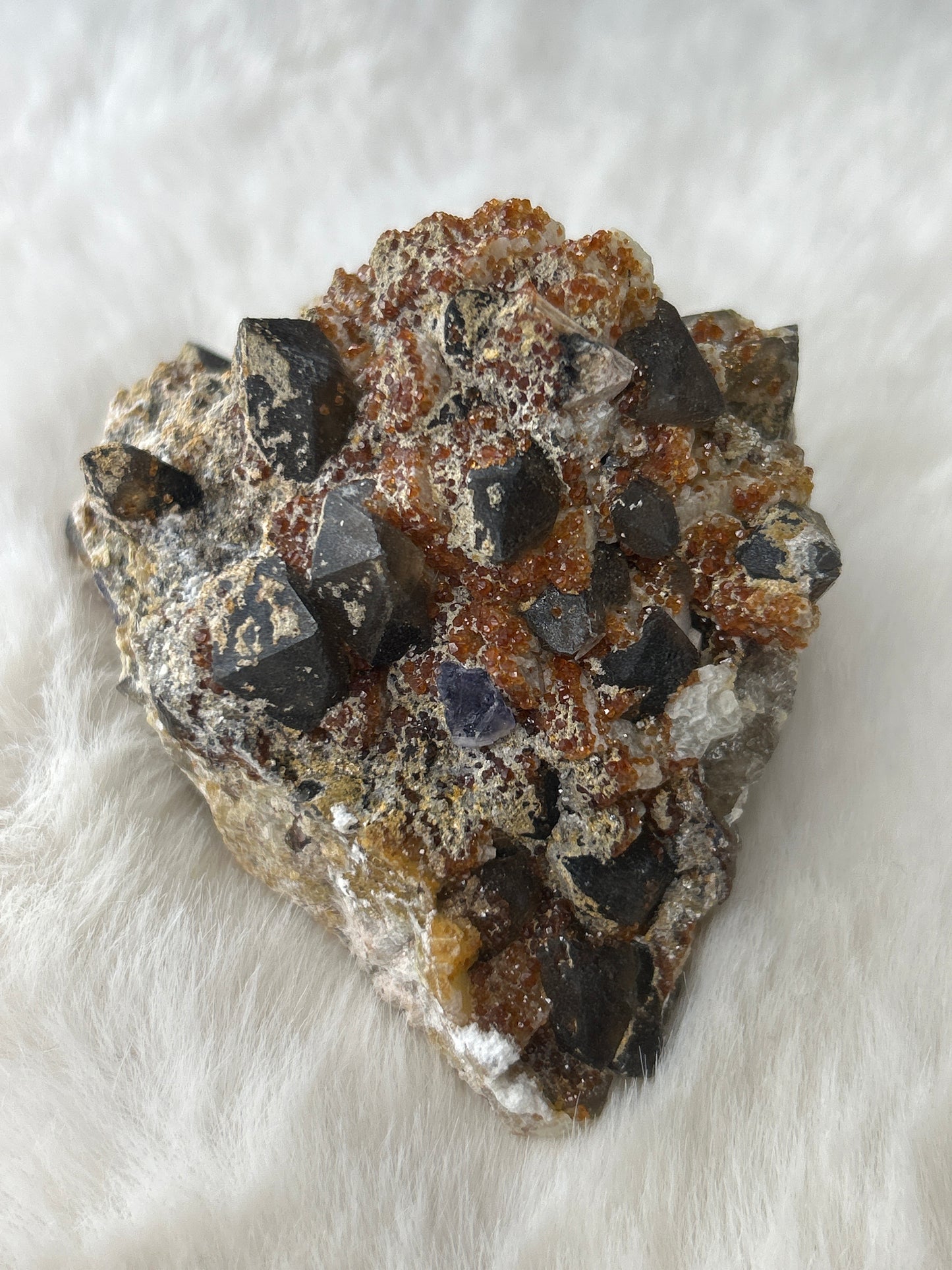 Spessartine Garnet on Smokey Quartz