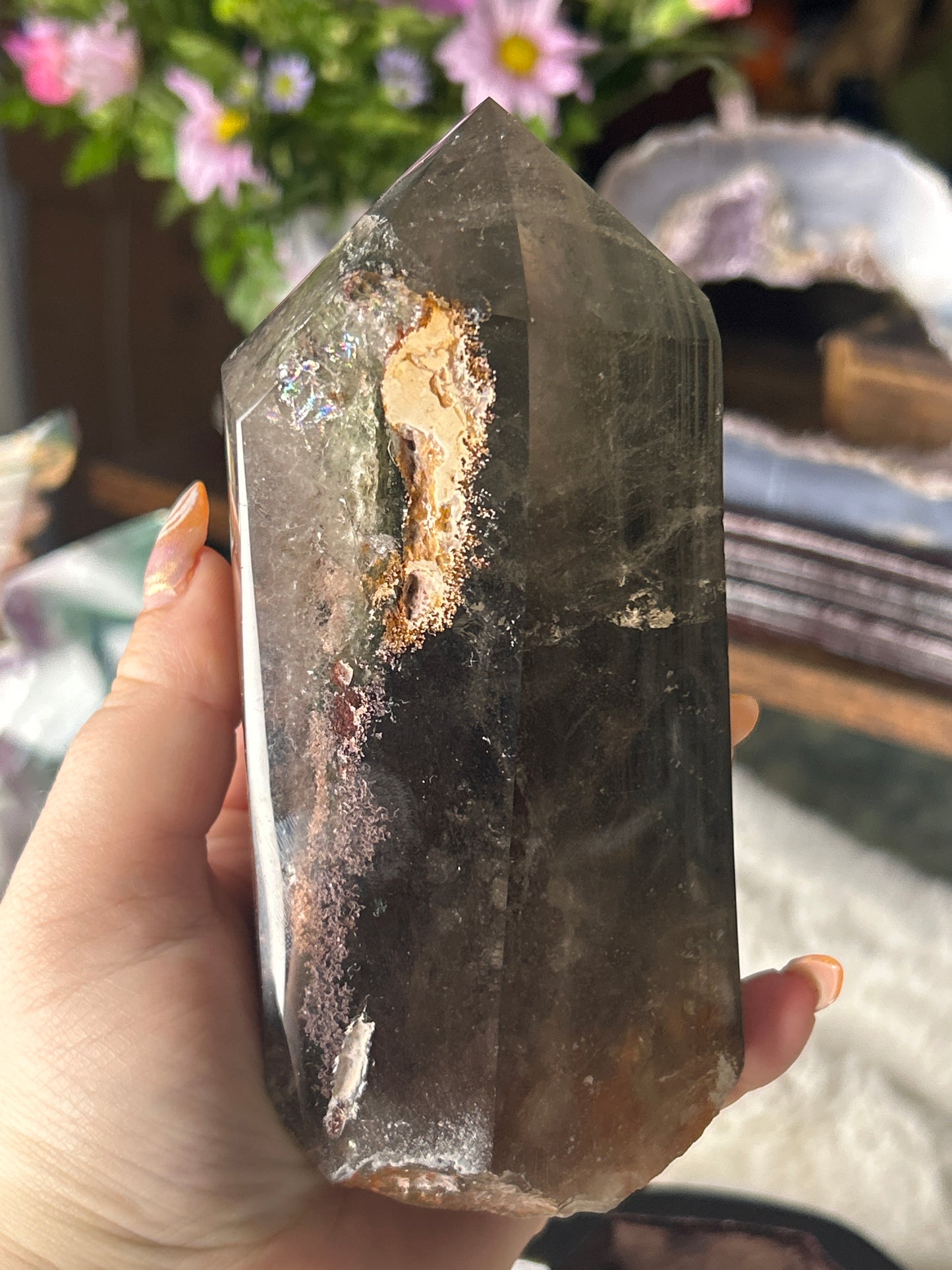Garden Smoky Quartz with Custom Wood Base