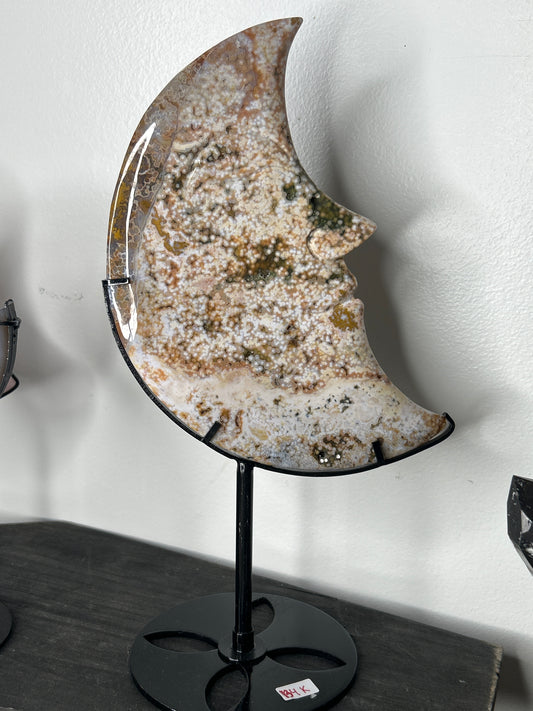 Orbicular Ocean Jasper Moon on Stand
