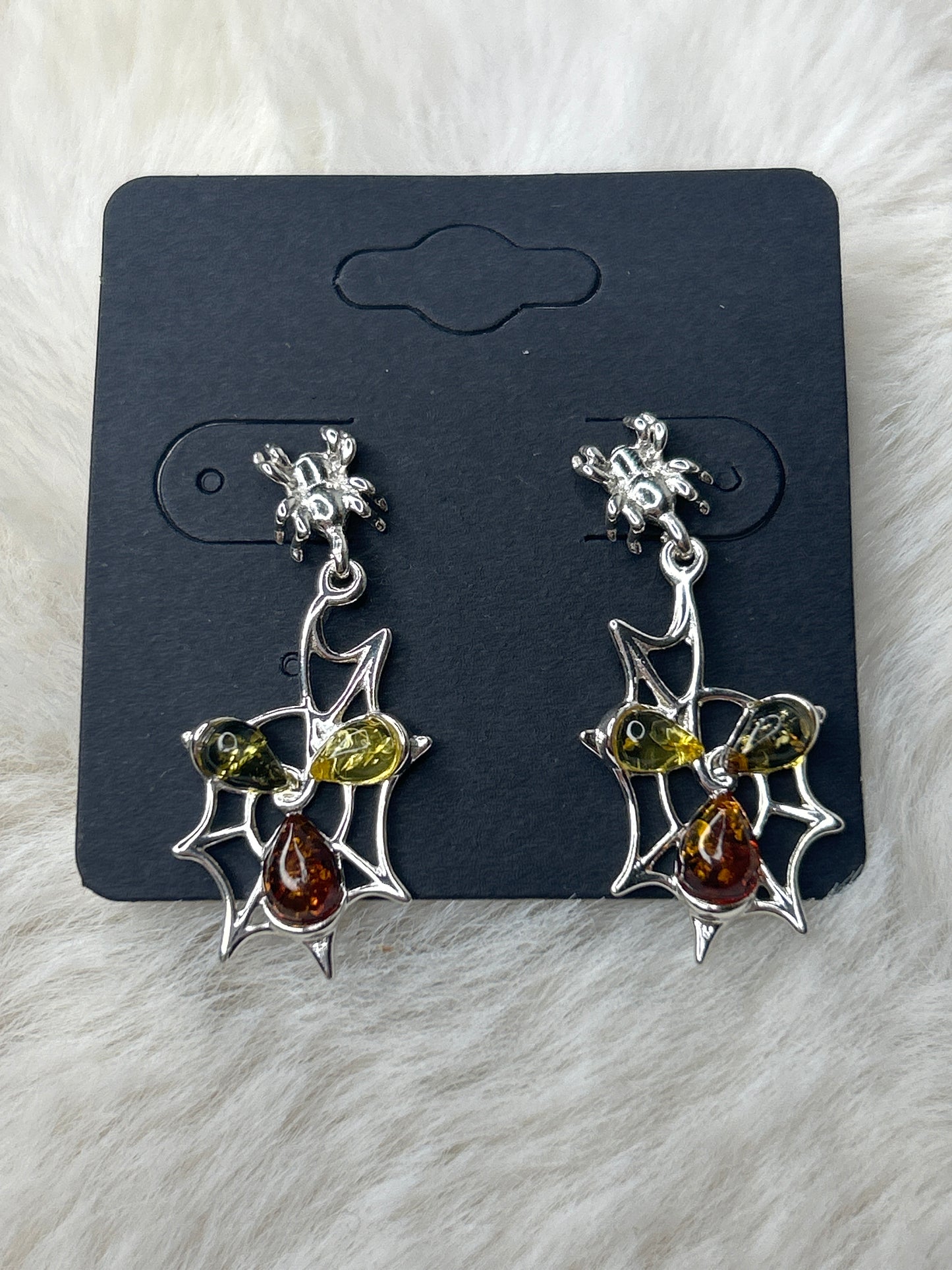 Multi Amber Spider Earrings 925 Sterling Silver