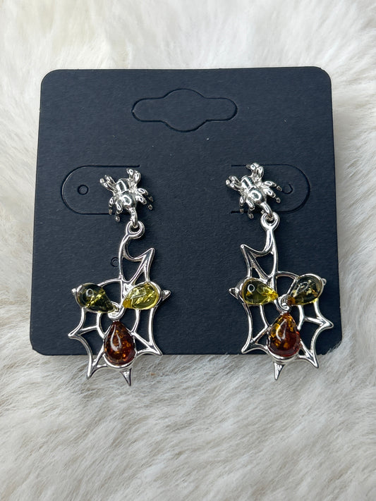 Multi Amber Spider Earrings 925 Sterling Silver