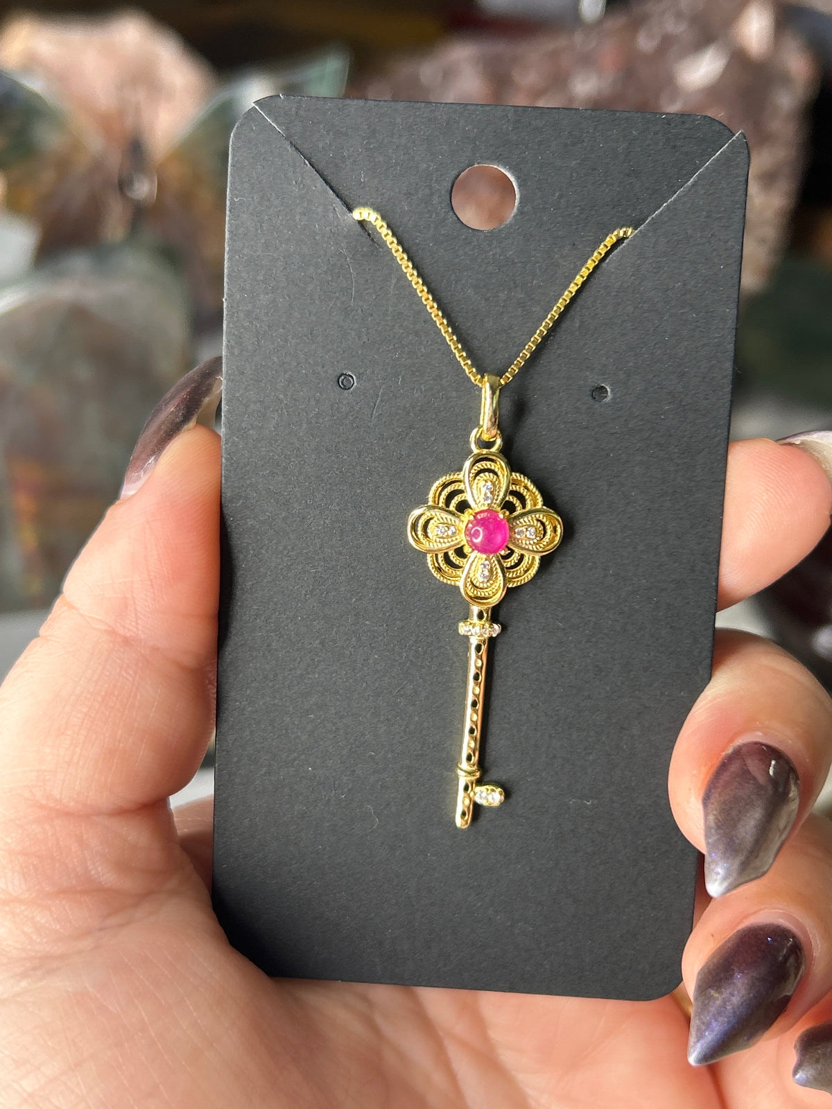Gold Plated Sterling Silver Ruby Key Necklace