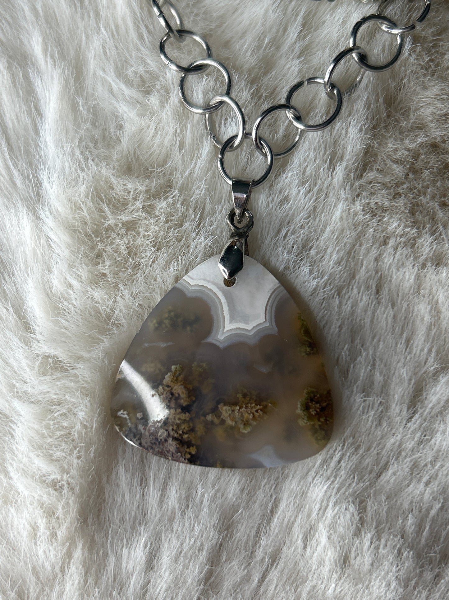 Hand made Moss Agate Necklace with Scenic Moss Pendant