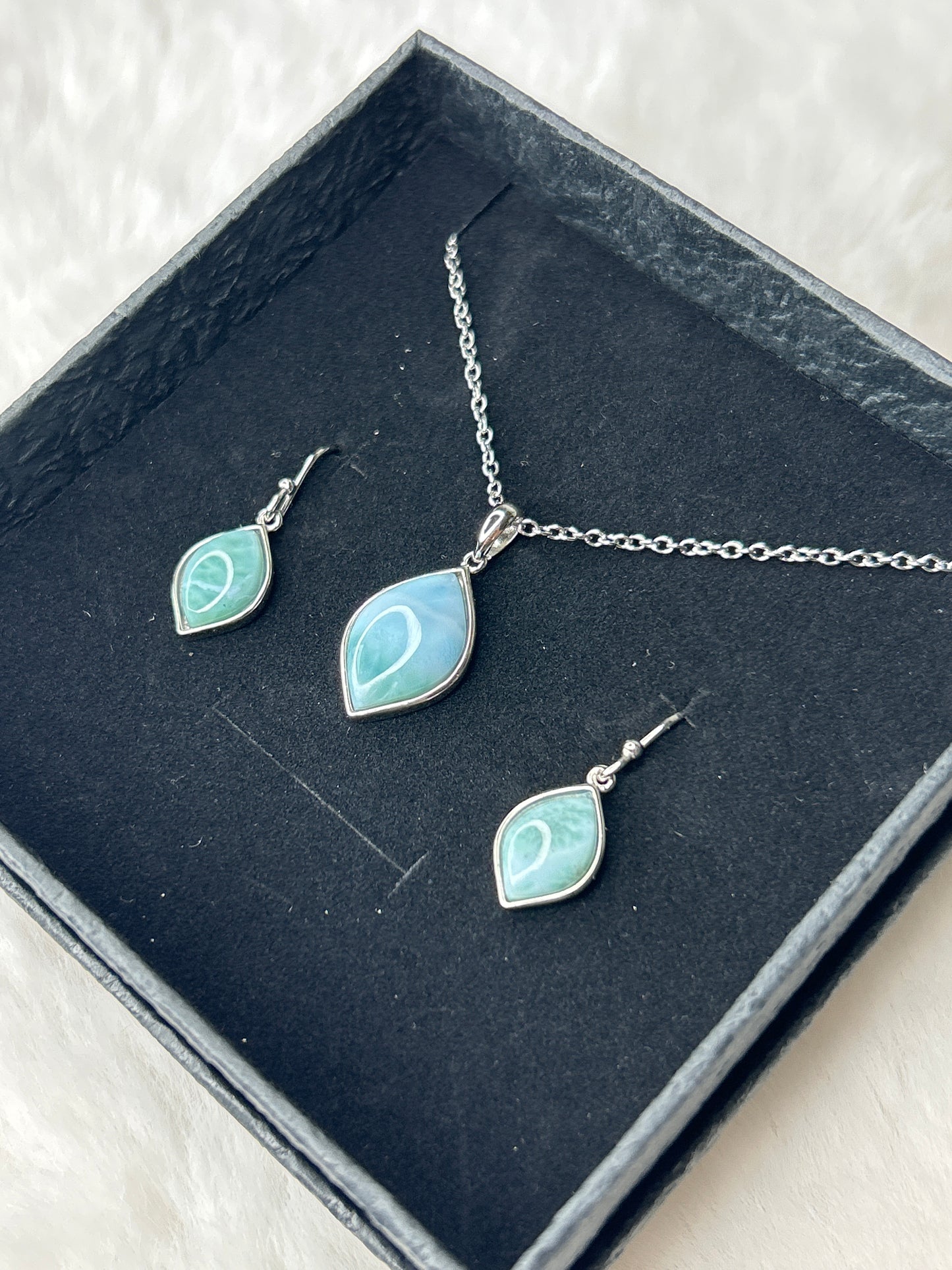 Larimar Necklace & Earring Set 925 Sterling Silver