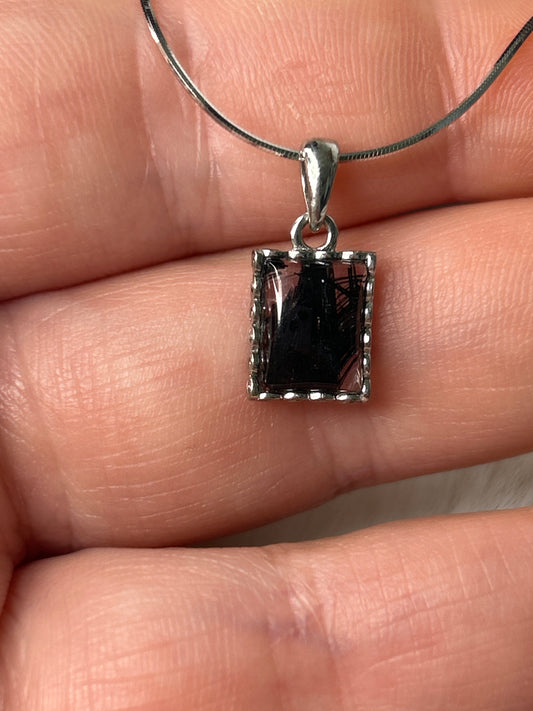 925 Sterling Silver Tourmaline in Quartz Necklace