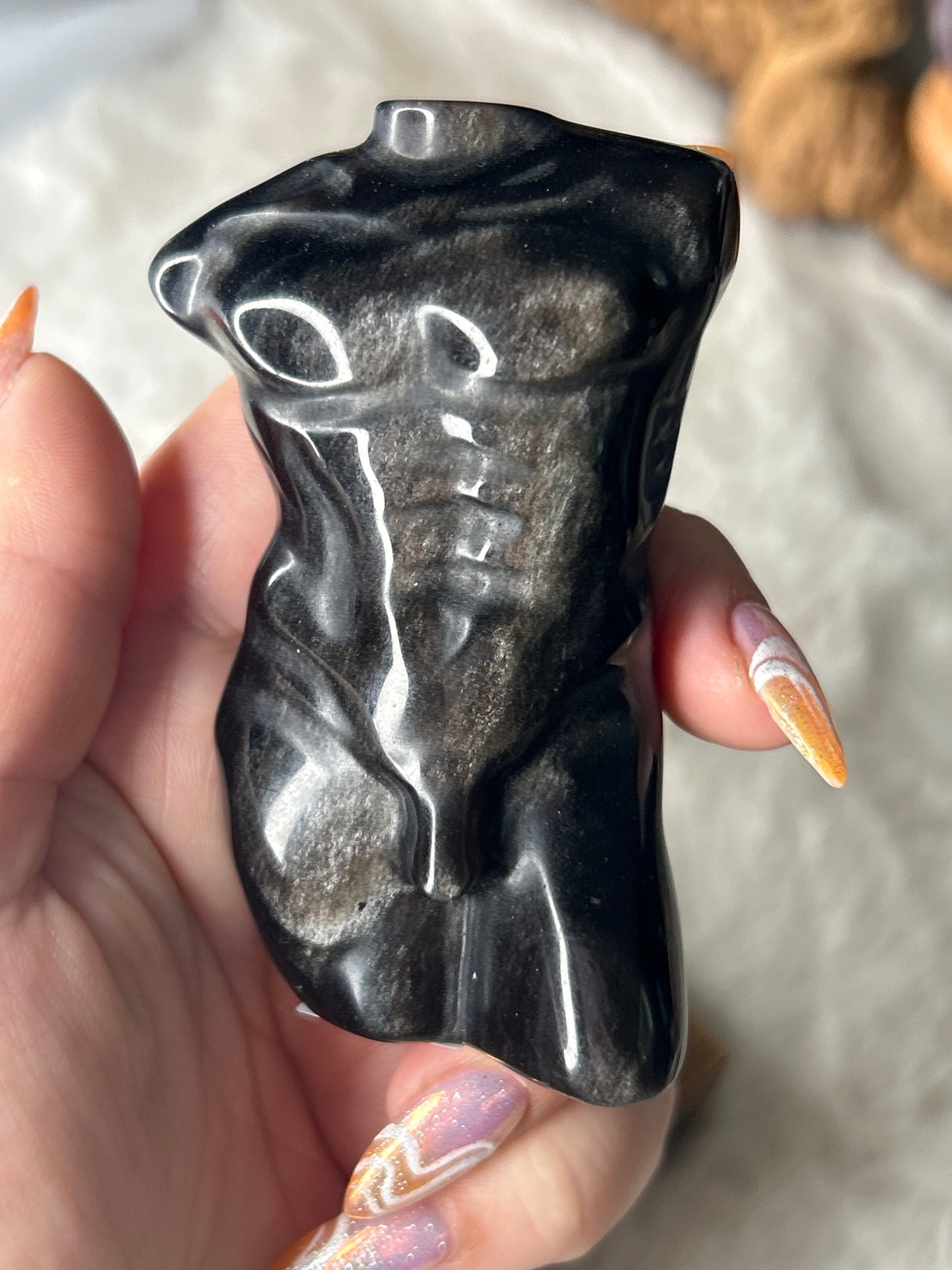 Silver Sheen Obsidian Body Carving