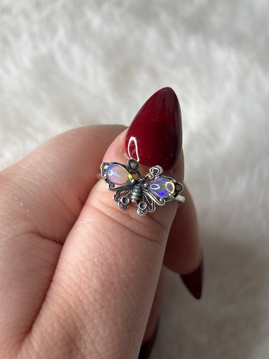 925 Sterling Silver Opal Butterfly Ring
