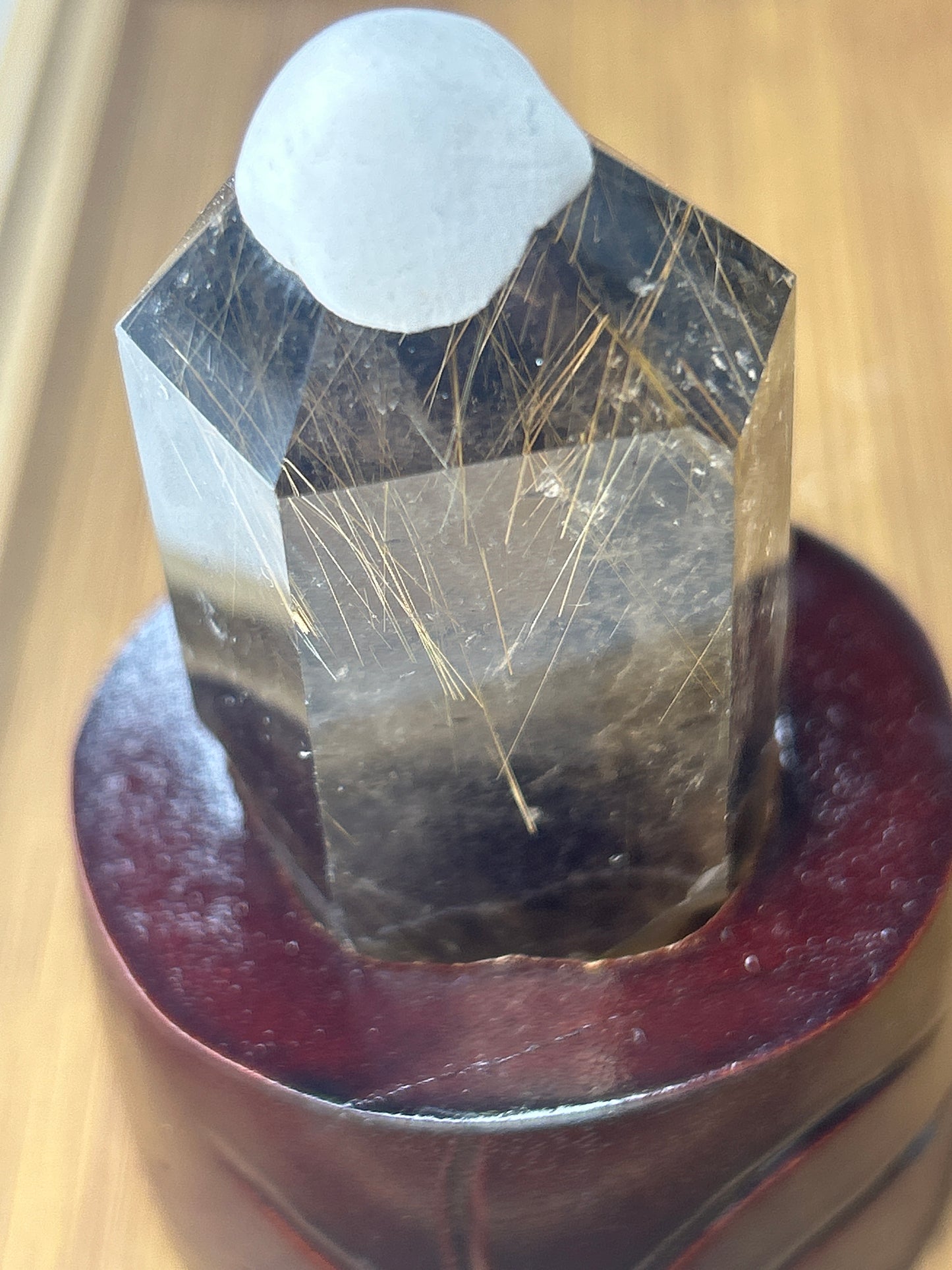 Golden Rutile in Smokey Quartz with custom stand