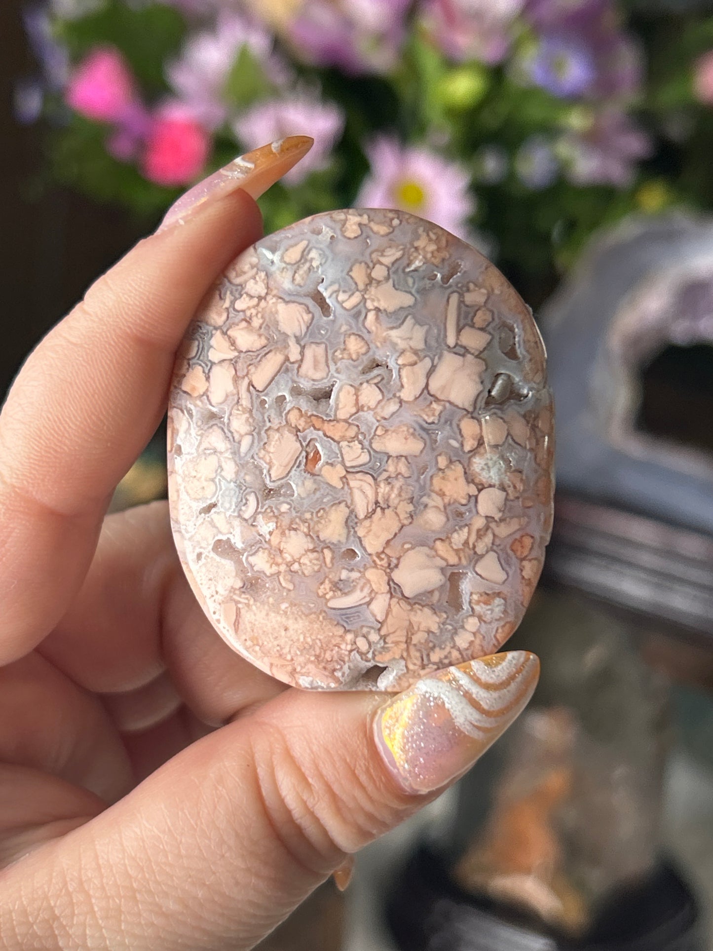 Cotton Candy Agate Palm Stone