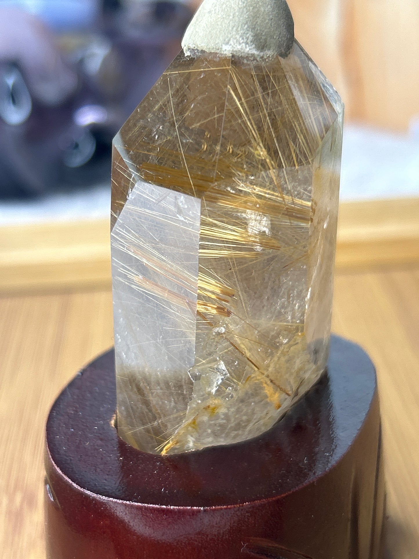 Golden Rutile Point with Custom Stand