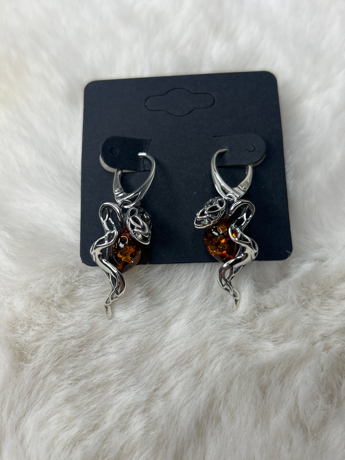 Amber Snake Earrings 925 Sterling Silver