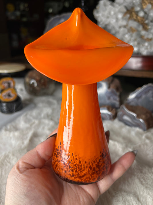 Vintage 1930’s Czech Kralik Orange Spatter Art Glass Jack-in-the-Pulpit Vase