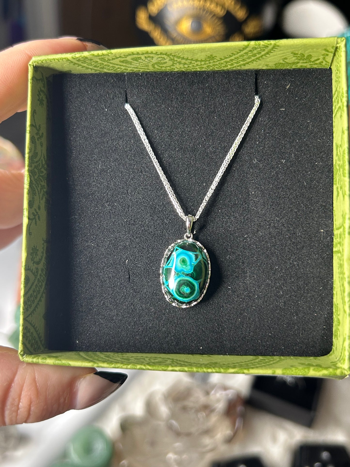 Malachite & Chrysocolla Necklace 925 Sterling Silver