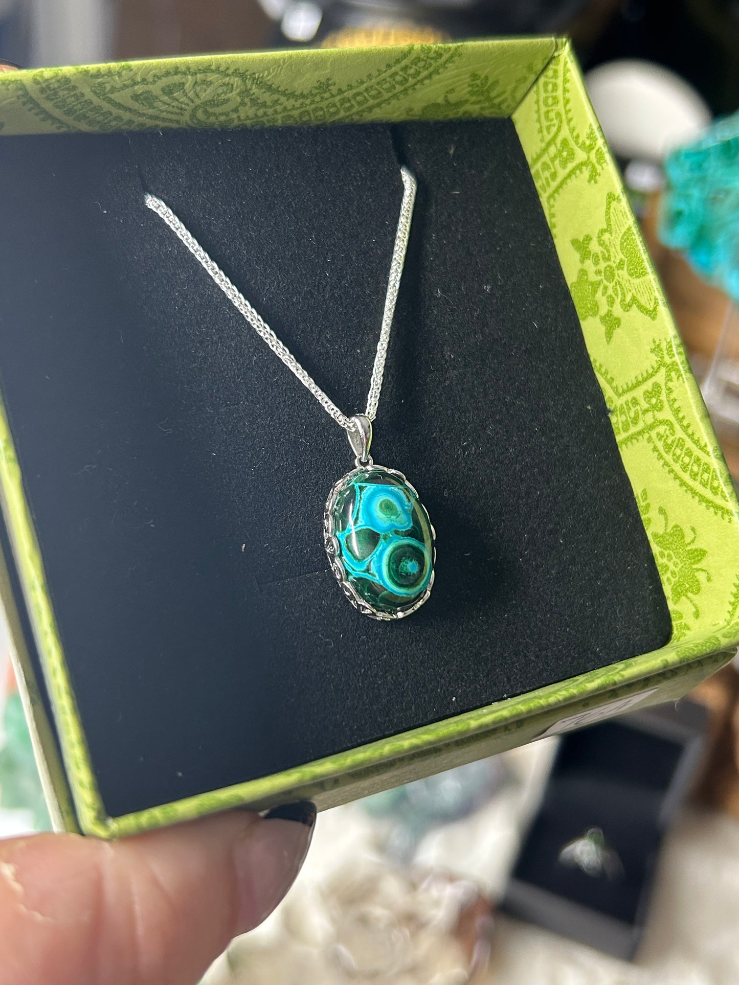 Malachite & Chrysocolla Necklace 925 Sterling Silver