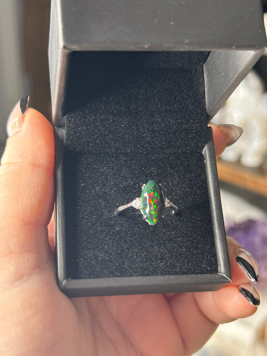 Black Opal 925 Sterling Silver Ring